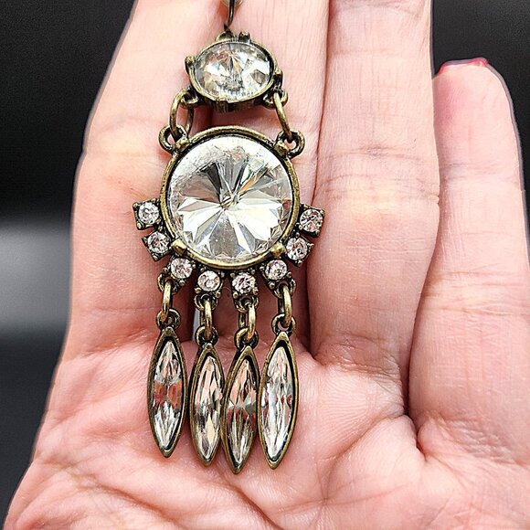 GOLD TONE FACETED CRYSTAL CHANDELIER BOHO DROP EARRINGS - Picture 5 of 7